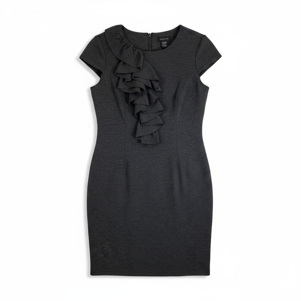 SPENSE Women Short Sleeve Ruffle Knit Knee Length Work Sheath Dress Dark Gray 6